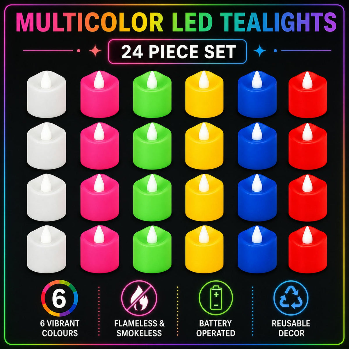 LED Tealight Candles – 24 pcs Multicolor – view 10