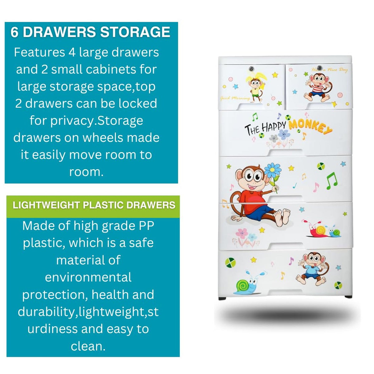 Kids Plastic Chest of 6 Drawers – Multi-Purpose Storage