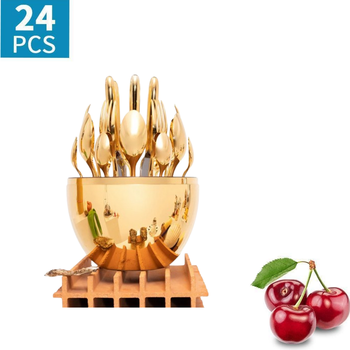 Golden Cutlery set – 24-Pc with Oval Stand – view 13