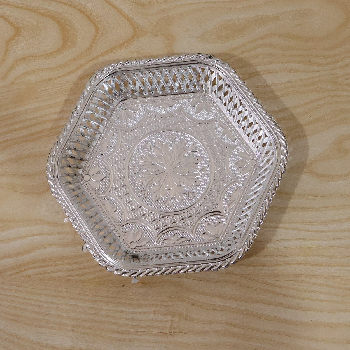 Decorative Silver Serving Tray – Traditional Embossed – view 9