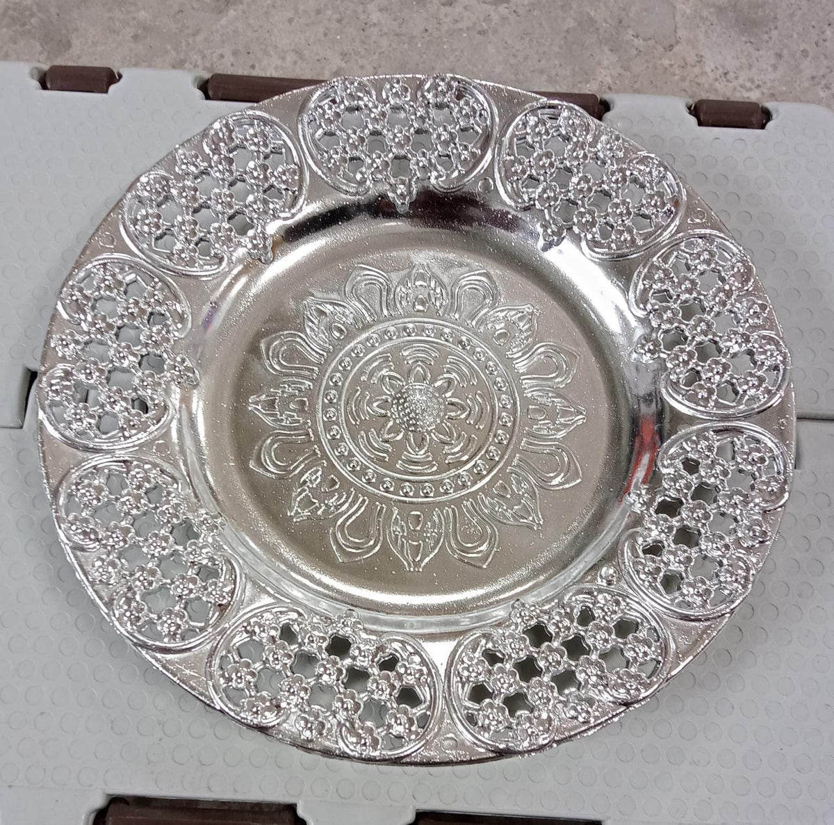 Pooja Thali set – 8-Inch Plastic Silver Color for Festivals – view 7