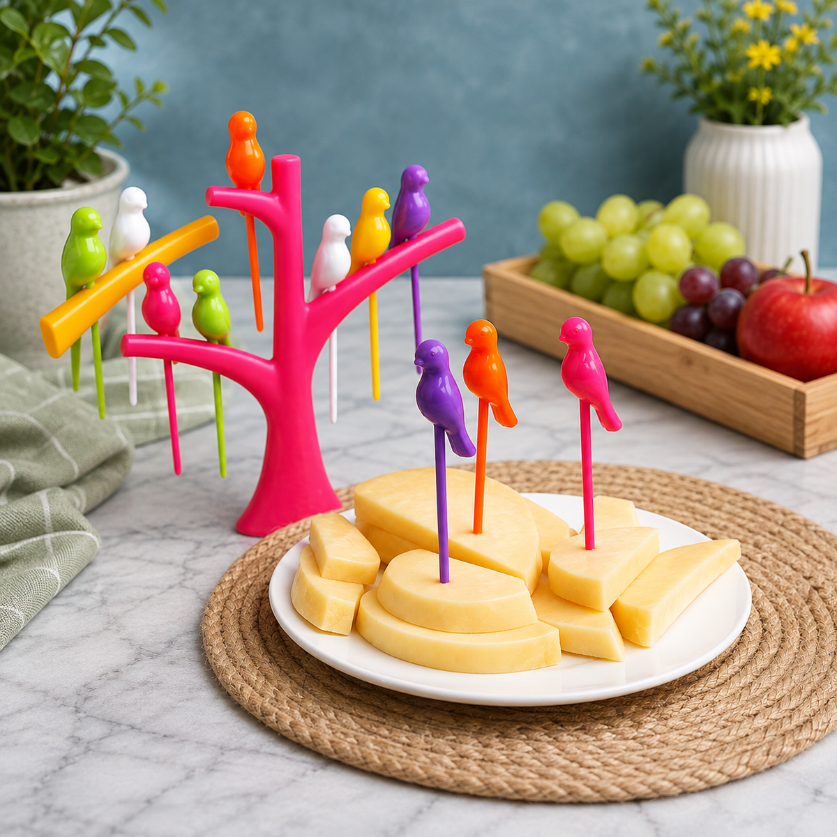 Bird Fruit Forks with Tree Holder – Cute Kids Table Decor