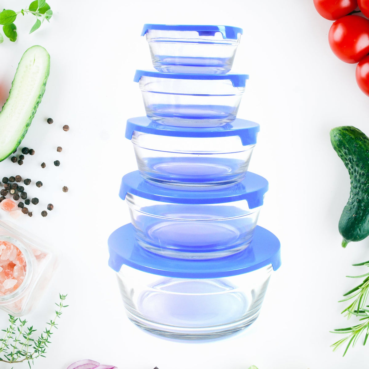 Glass Bowl set – 5-Piece Modern Storage – close-up