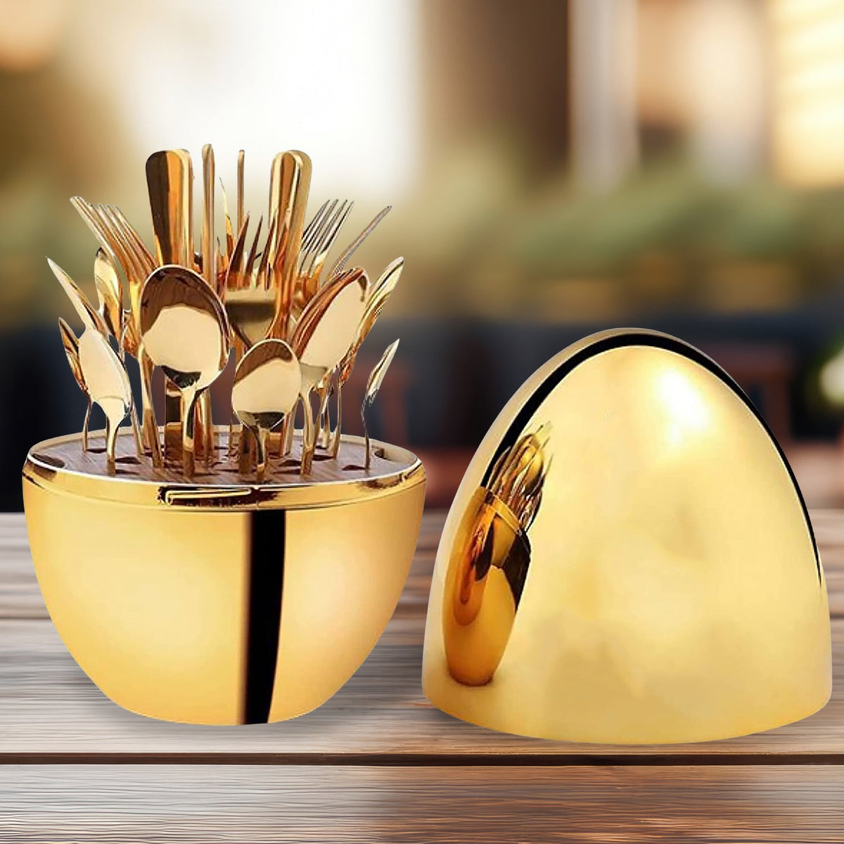 Golden Cutlery set – 24-Pc with Oval Stand – view 7