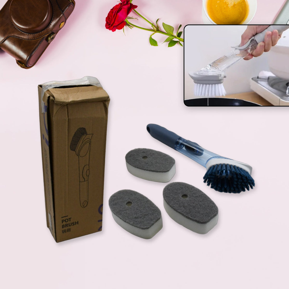 Soap Dispensing Dish Brush – 1 Handle & 3 Refills – view 6