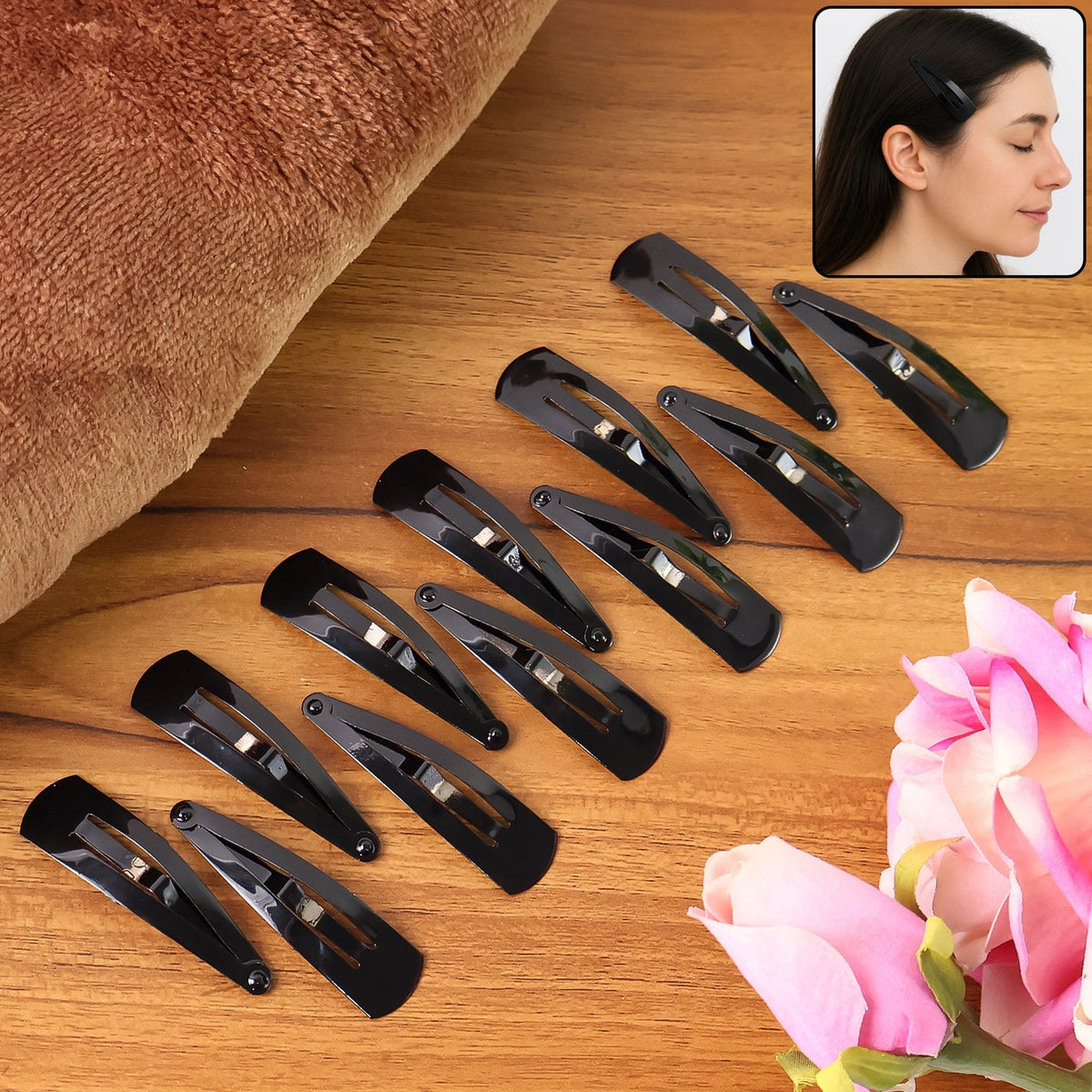 Metal Tik Tak Hair Clips – 12 pc Matt Black set