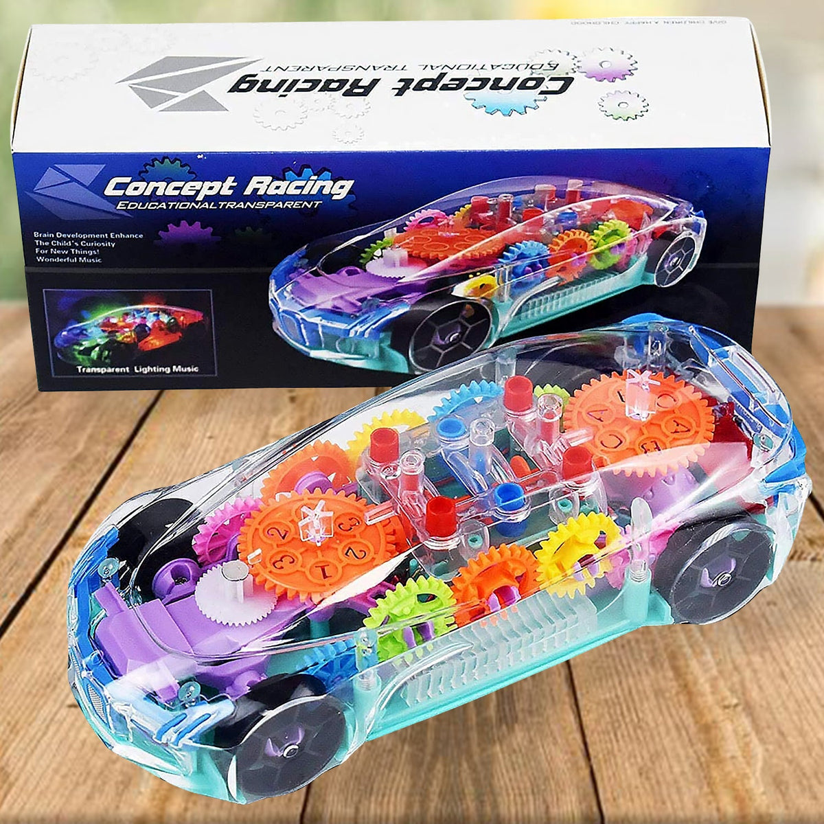 Gear Car Toy – Transparent, Musical & 3D Lights for Kids – close-up