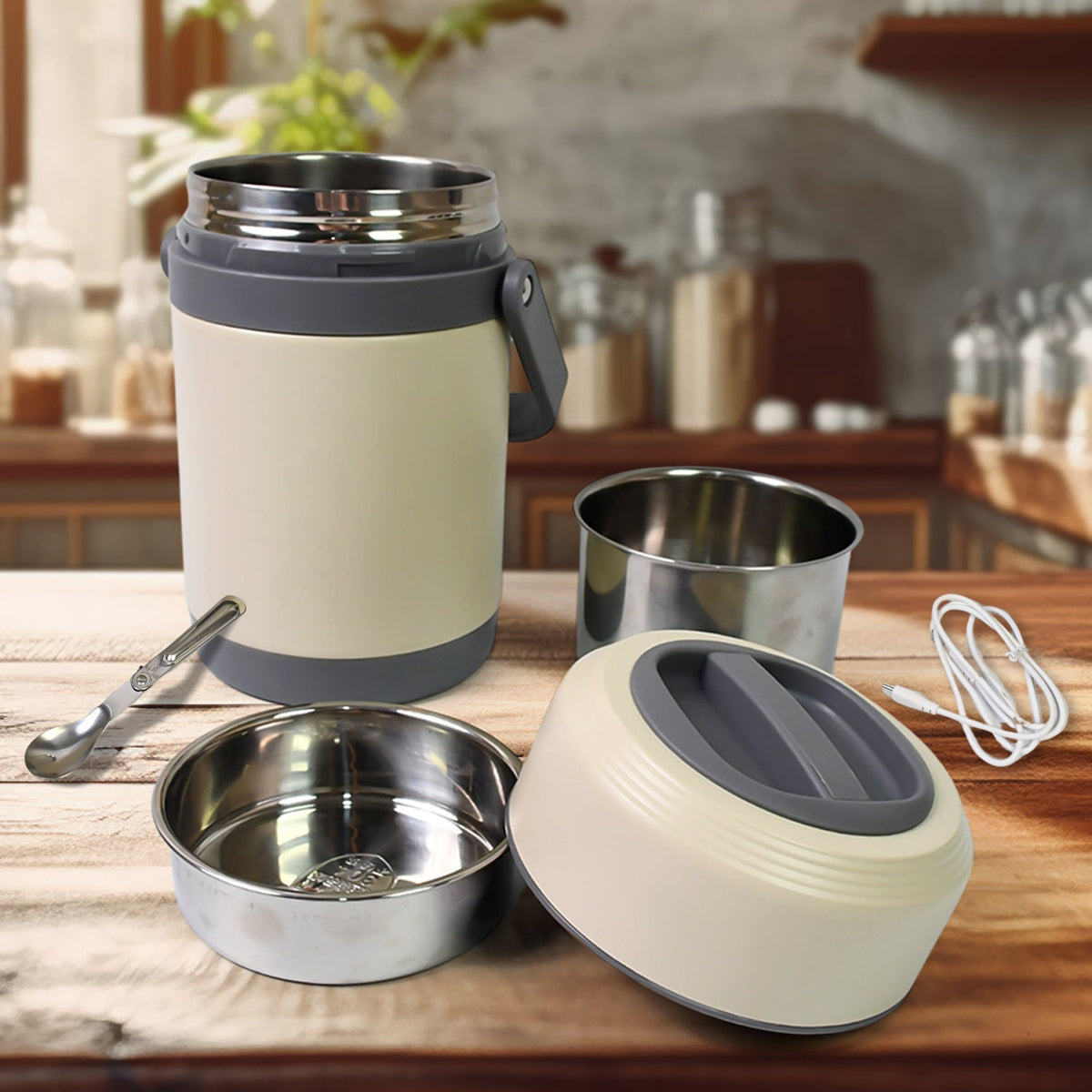 Electric Heated Lunch Box – 2L Stainless Steel – detail view