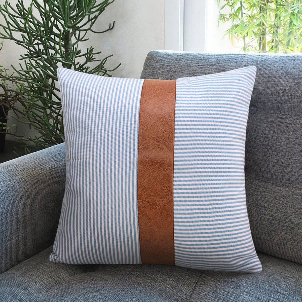 Leather & Cotton Pillow Covers – 20x20 inch (2-Pack) – detail view