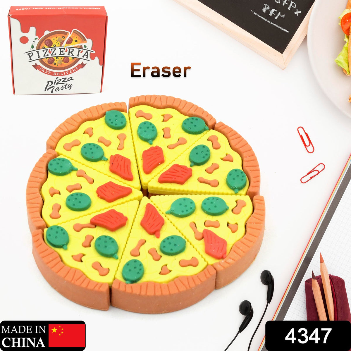 Pizza Eraser set – Fun 3D Slices for Kids' Stationery – side view