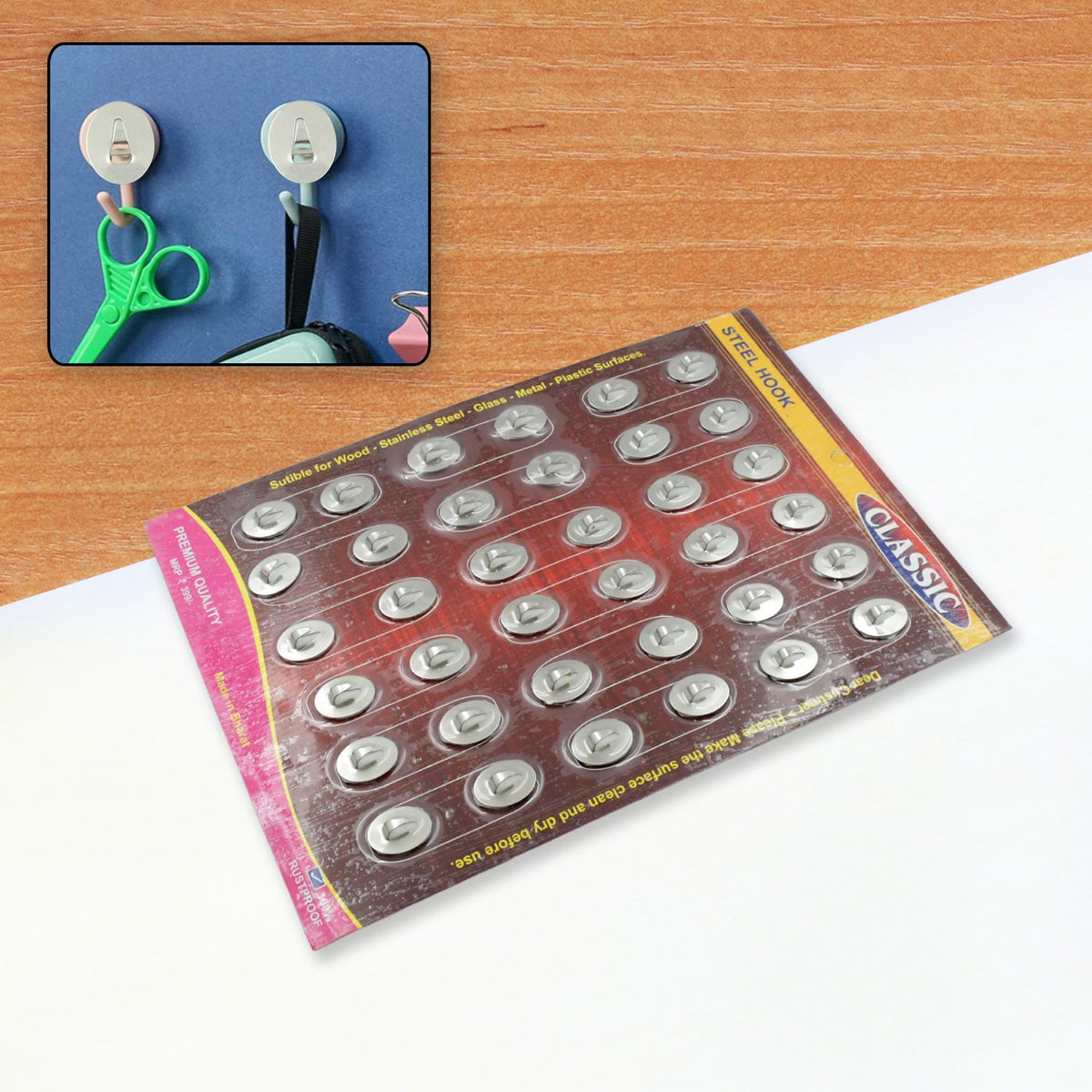 Stainless Steel Wall Hooks – 36 pc Self-Adhesive