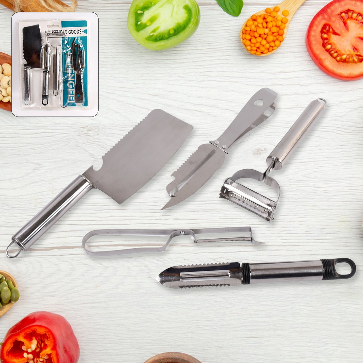 Stainless Steel Kitchen Gadget set – 5-Pc Peeler, Grater