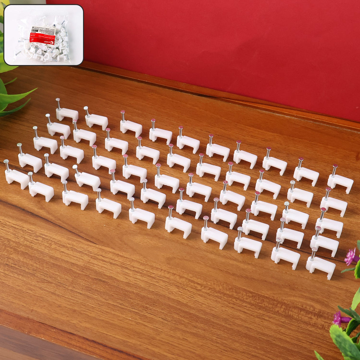 8mm Nail Cable Clips set – Durable Plastic Wire Holders – close-up