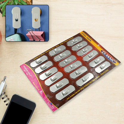 Stainless Steel Wall Hooks – 18 pc Self-Adhesive set – detail view