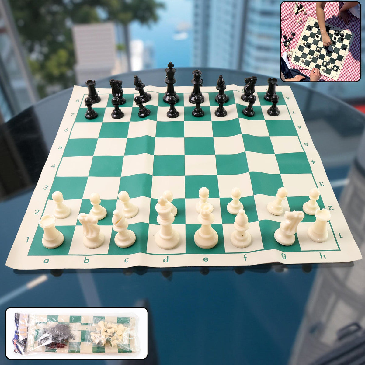 Portable Chess set – Big, Foldable, Travel-Friendly Vinyl – close-up