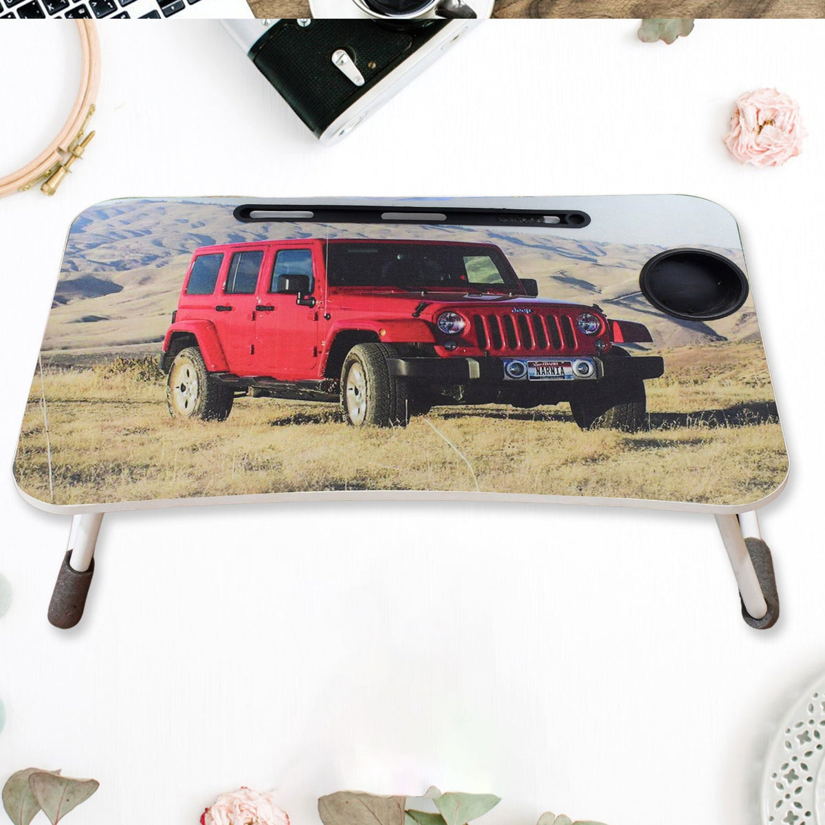 Laptop Desk – Foldable Study Table with Cupholder & Drawer – close-up