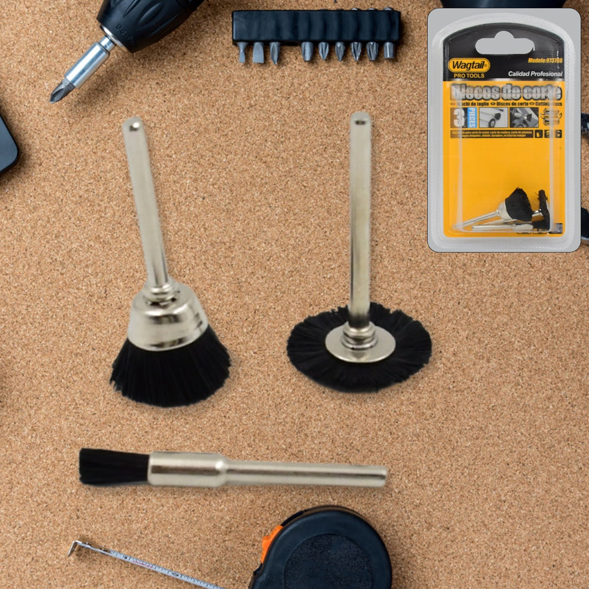 Brass Wire Wheels – 3 pc Rust Removal Tool set – close-up