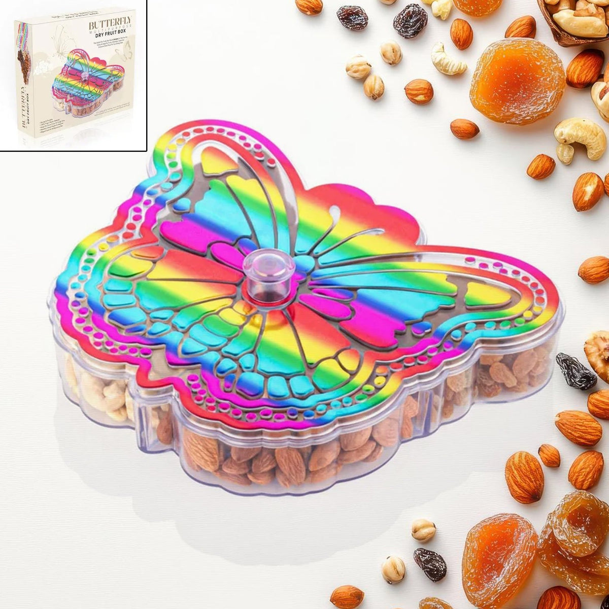 Butterfly Dry Fruit Box – 4-Compartment Storage