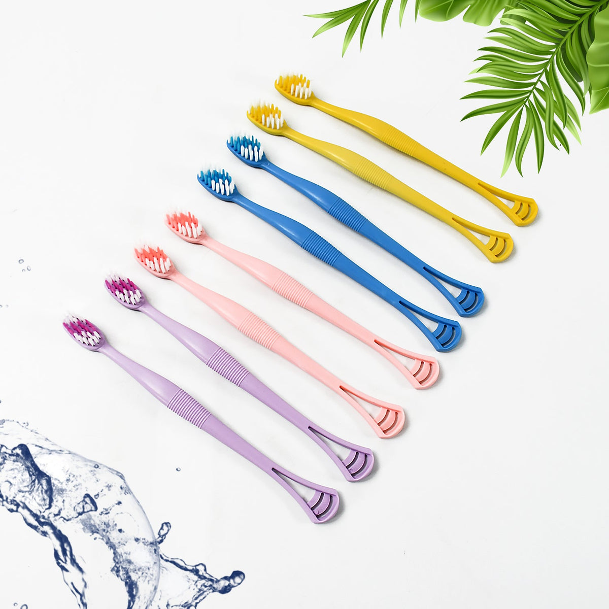 2-in-1 Toothbrush Tongue Scraper – Soft Bristles & 8 pcs – close-up