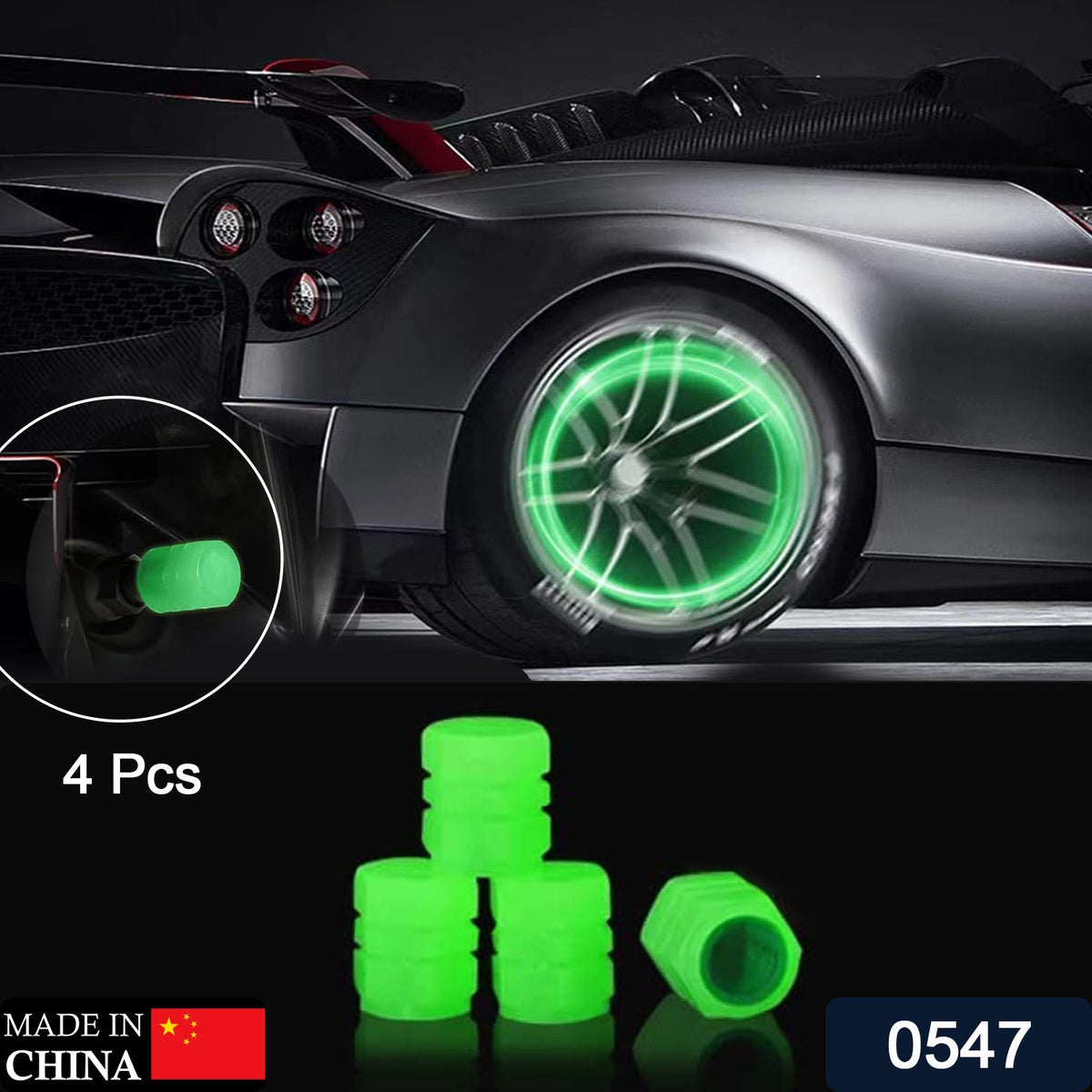 Luminous Tyre Valve Caps – Glow-in-Dark, Universal Fit – side view
