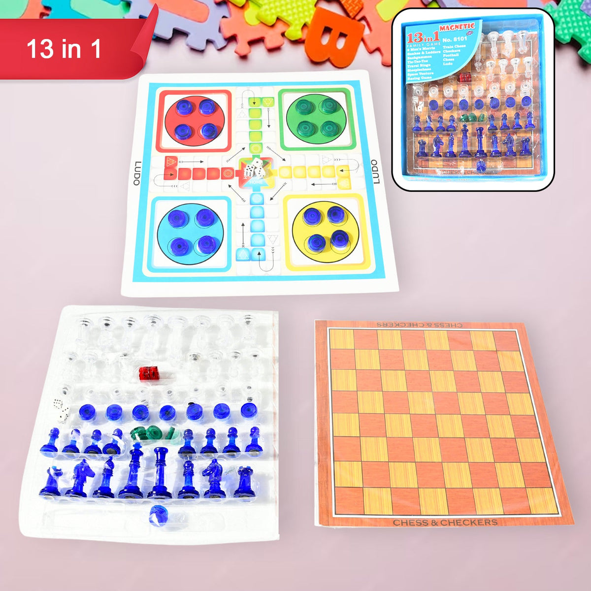 Family Board Game set – 13-in-1 Magnetic Chess & Ludo – alternate view