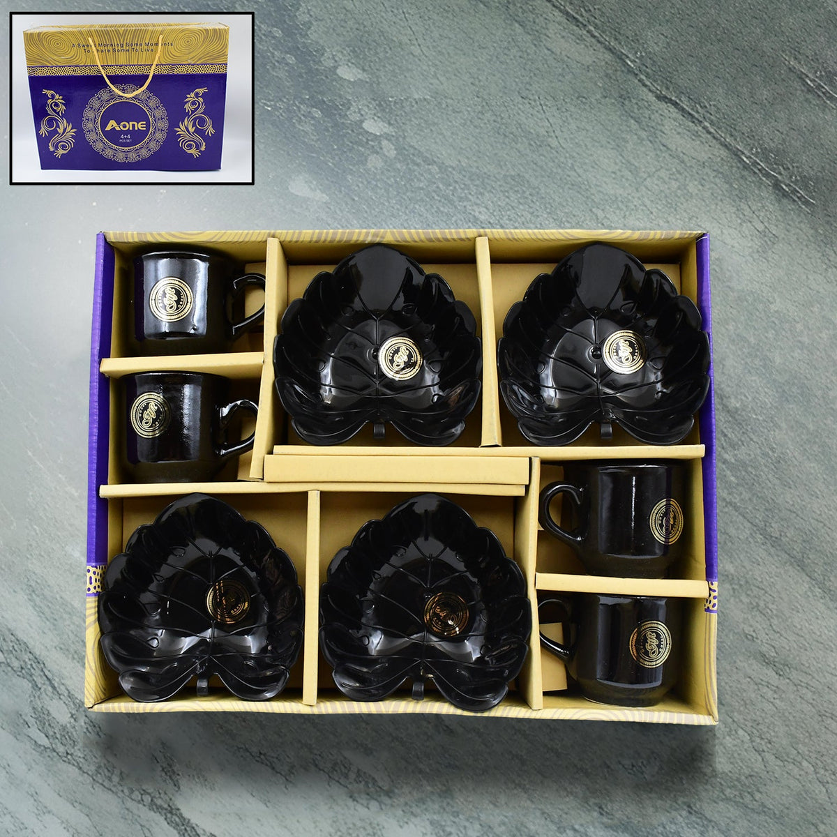 Ceramic Tea Cup set – 8-Piece with Leaf Serving Bowls
