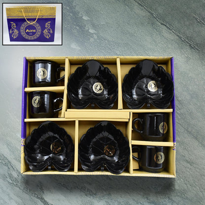 Ceramic Tea Cup set – 8-Piece with Leaf Serving Bowls
