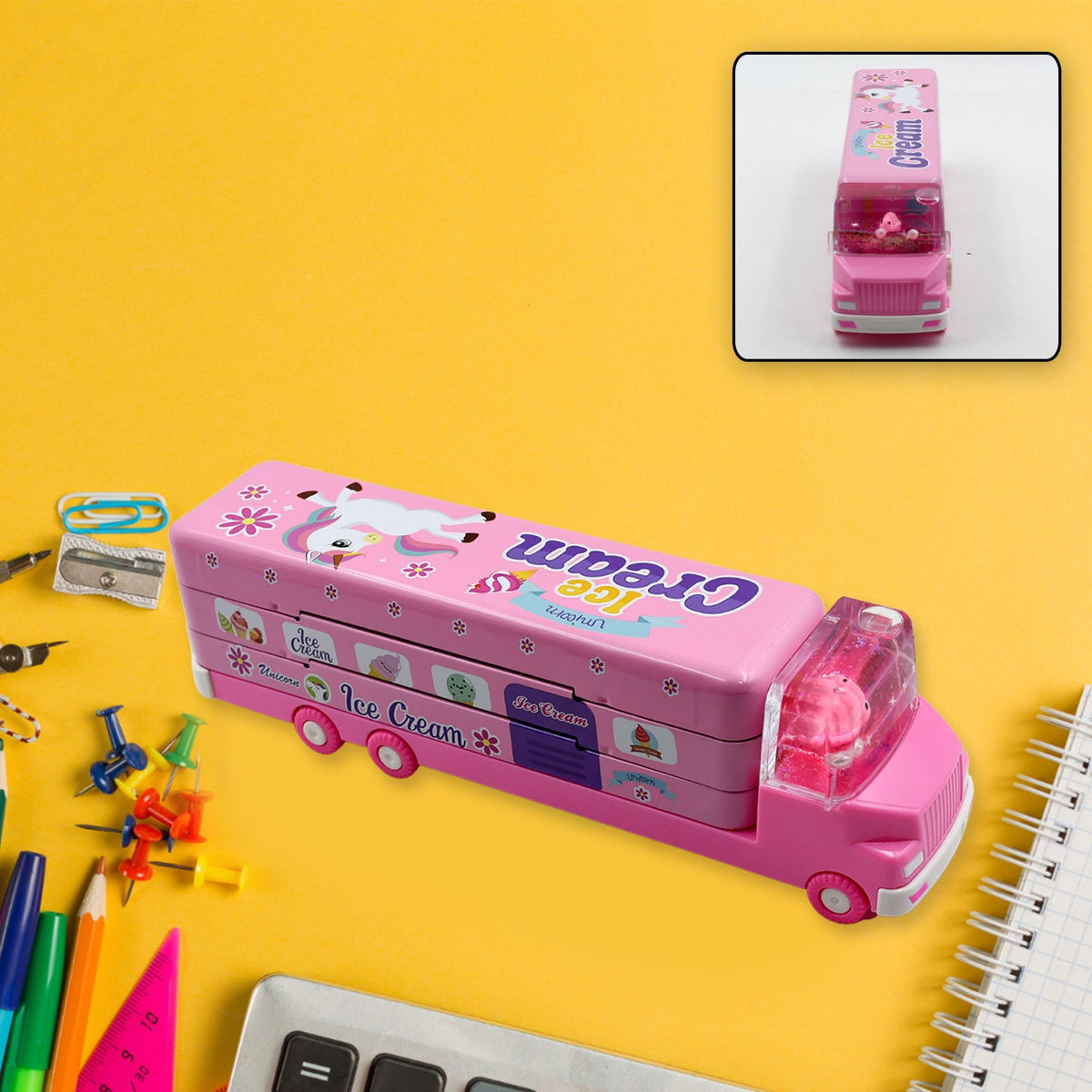 Kids Truck Pencil Case – Multi-Level Metal Double Decker