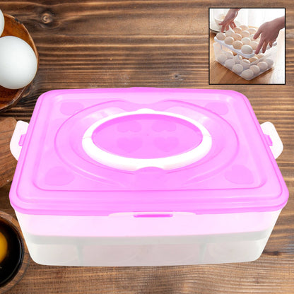 32-Grid Egg Tray with Lid & Handle – 2-Layer Egg Storage