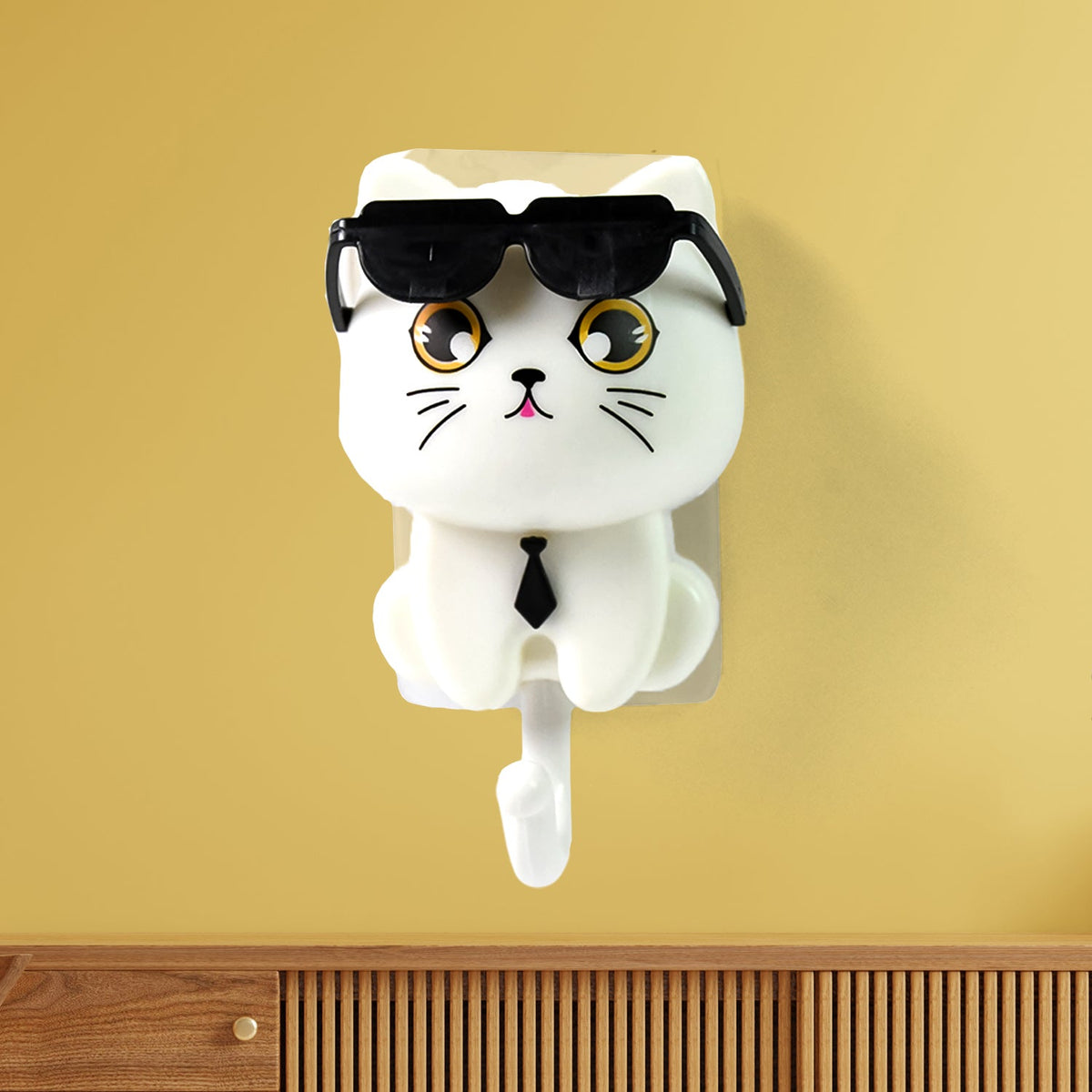 Cat Wall Hook – Cute Sunglasses Design, Self-Adhesive – view 6
