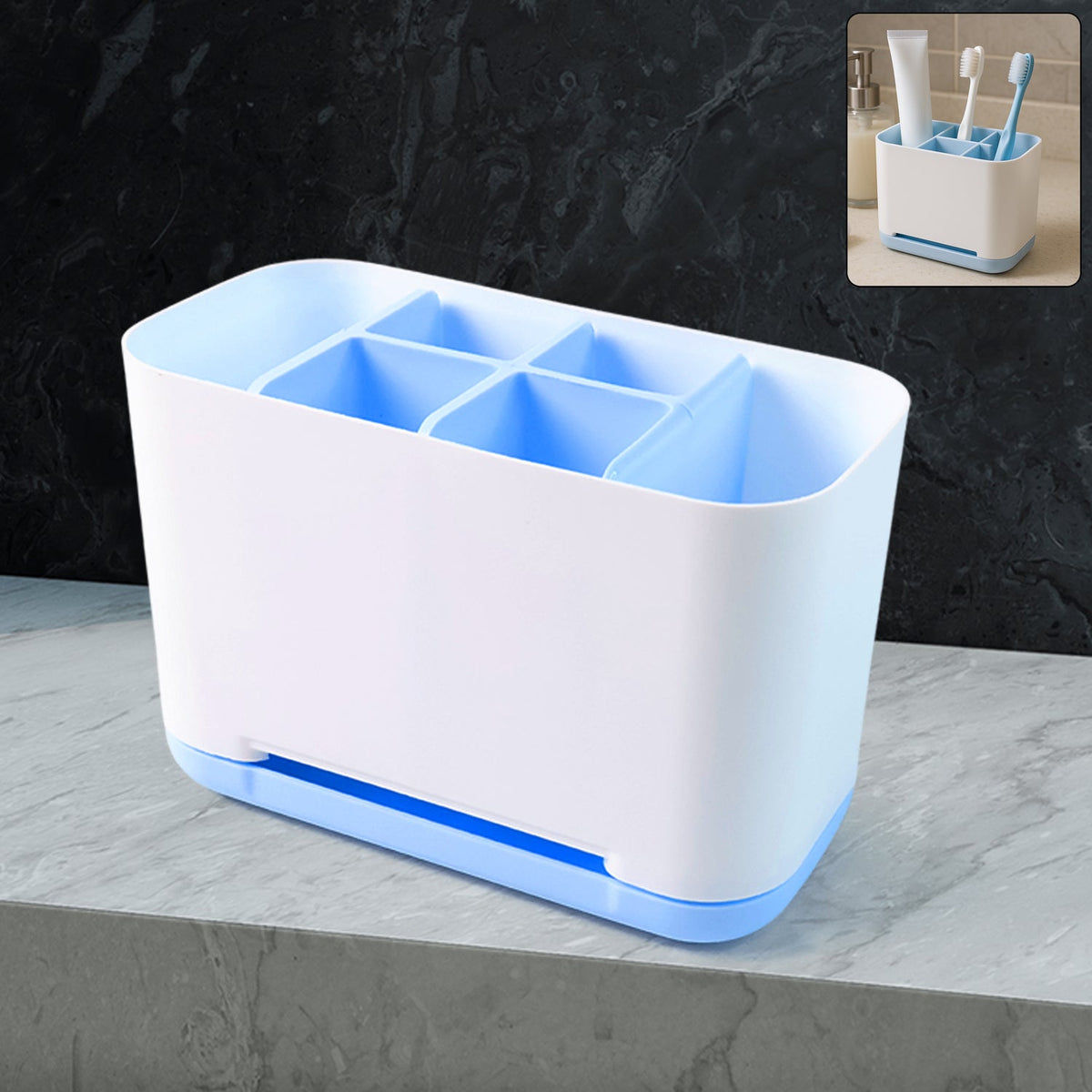 Toothbrush Holder Stand – 6-Compartment Plastic Caddy – side view