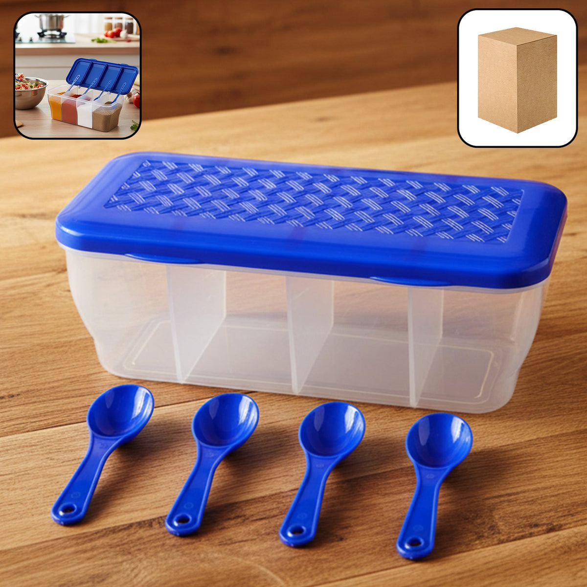 Airtight 4-Section Storage Container – Spice Jar with Spoons