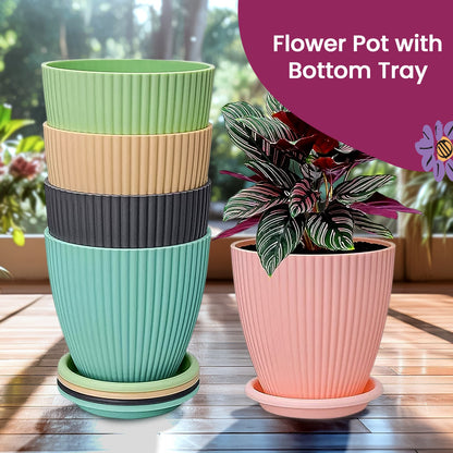 Plastic Flower Pot set – 5 Durable Planters with Trays – close-up
