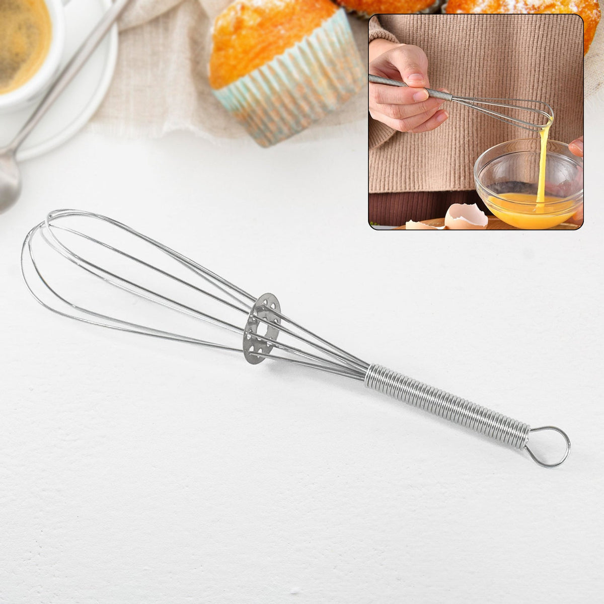 Kitchen Whisk – 16cm Stainless Steel Non-Scratch Hand Tool – close-up