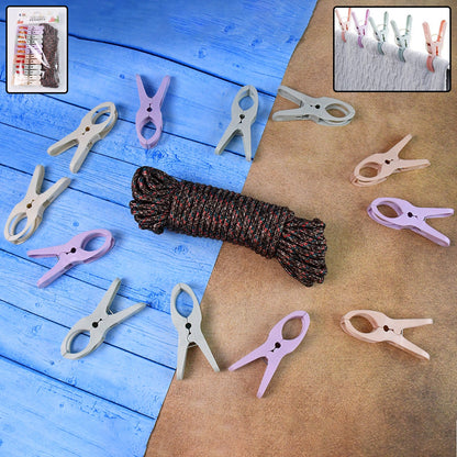 Cloth Drying Rope with Clips – Durable 12-Piece Hanging set