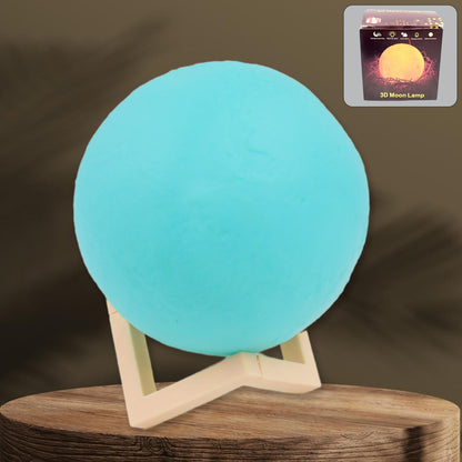 Moon Night Lamp – Blue 3D LED with Plastic Stand