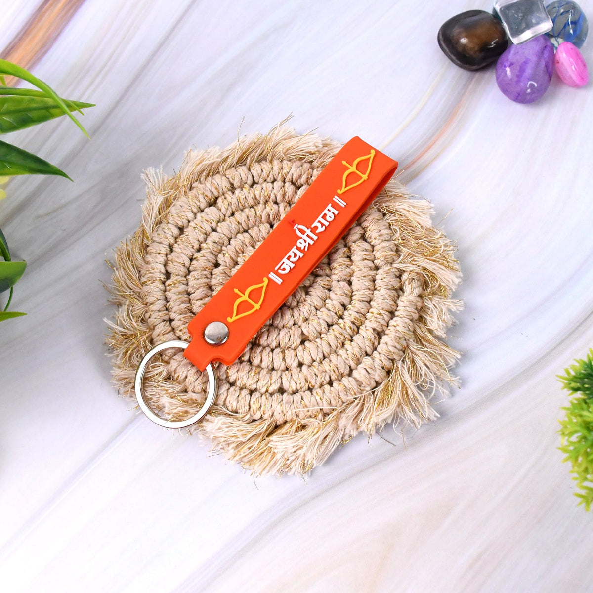 Jai Shree Ram Keychain – Durable Silicone with Metal Hook – detail view