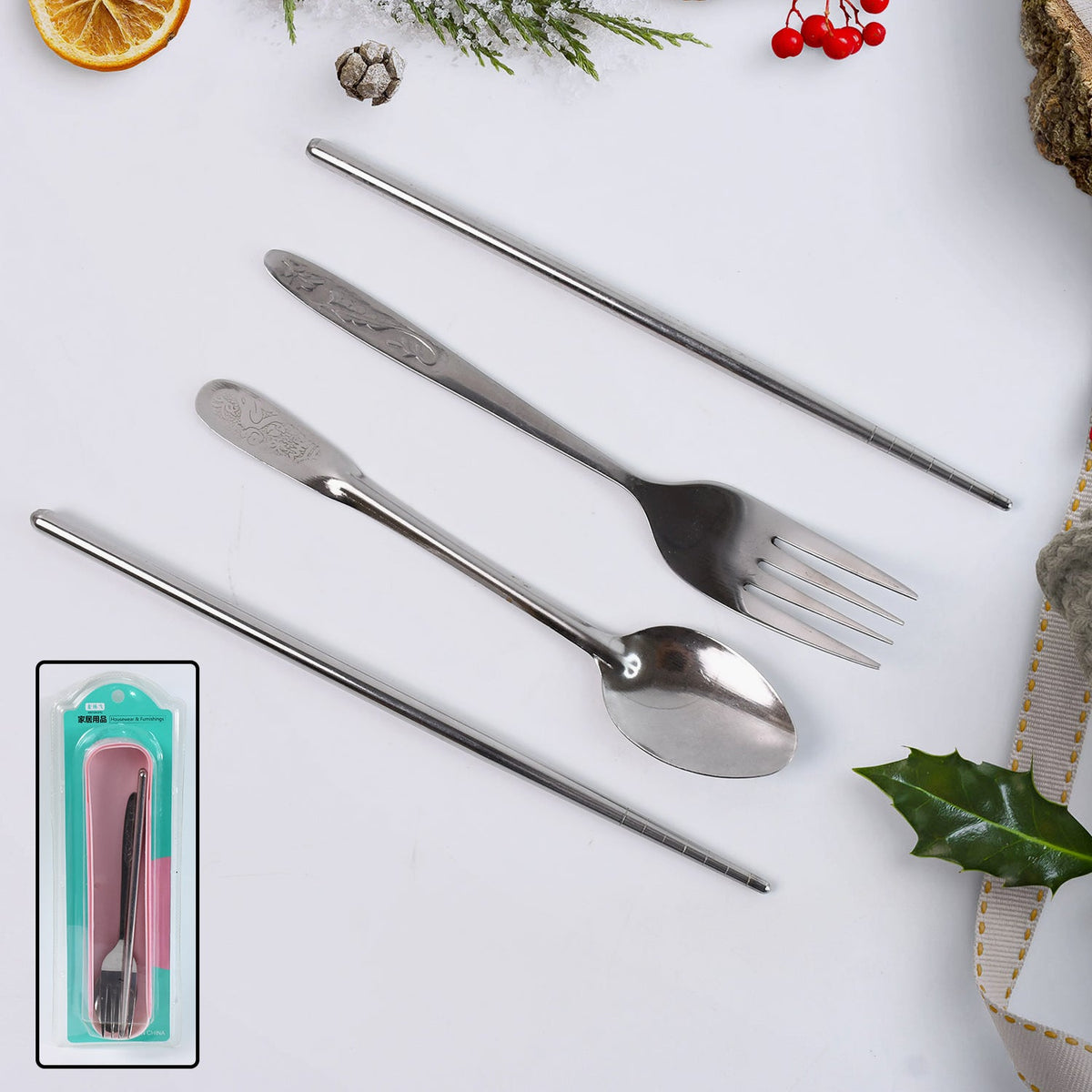 Portable Stainless Steel Cutlery set – Durable 4-Pc Travel