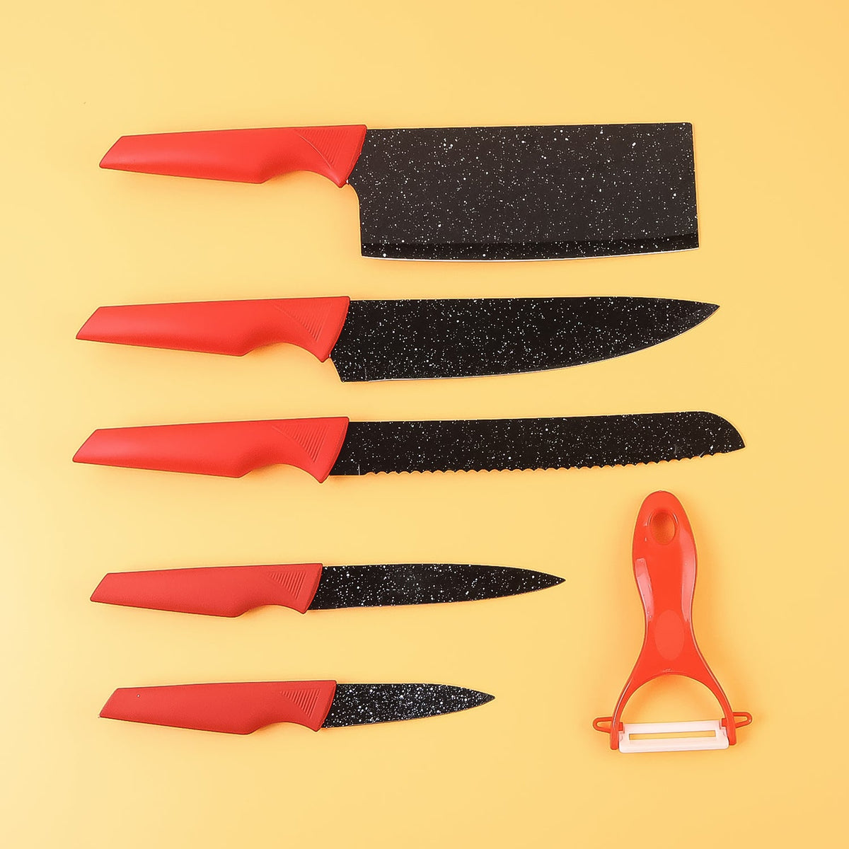 Kitchen Knife set – Marble-Coated Blades & Ergonomic Red – view 6