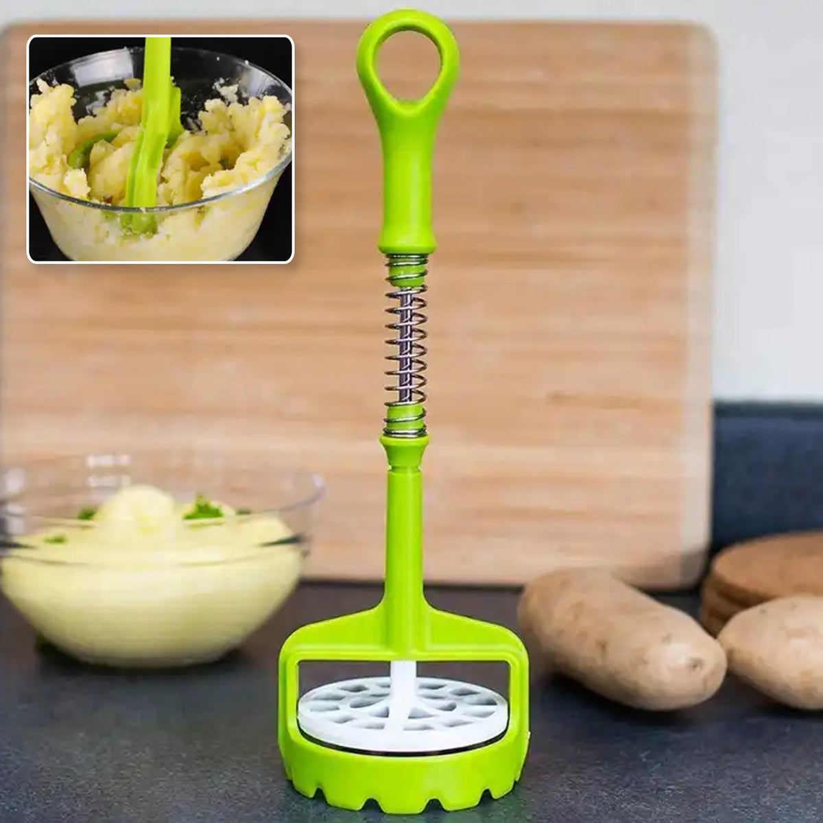 Potato Masher – One-Handed Spring Press with Comfort Grip