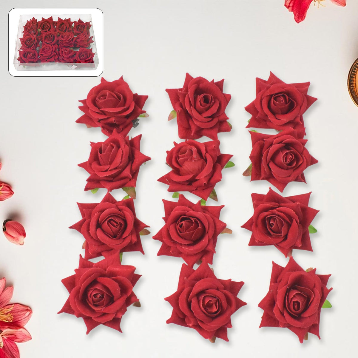 Velvet Rose Hair Clip – Red Flower Design (12 Pcs) – detail view