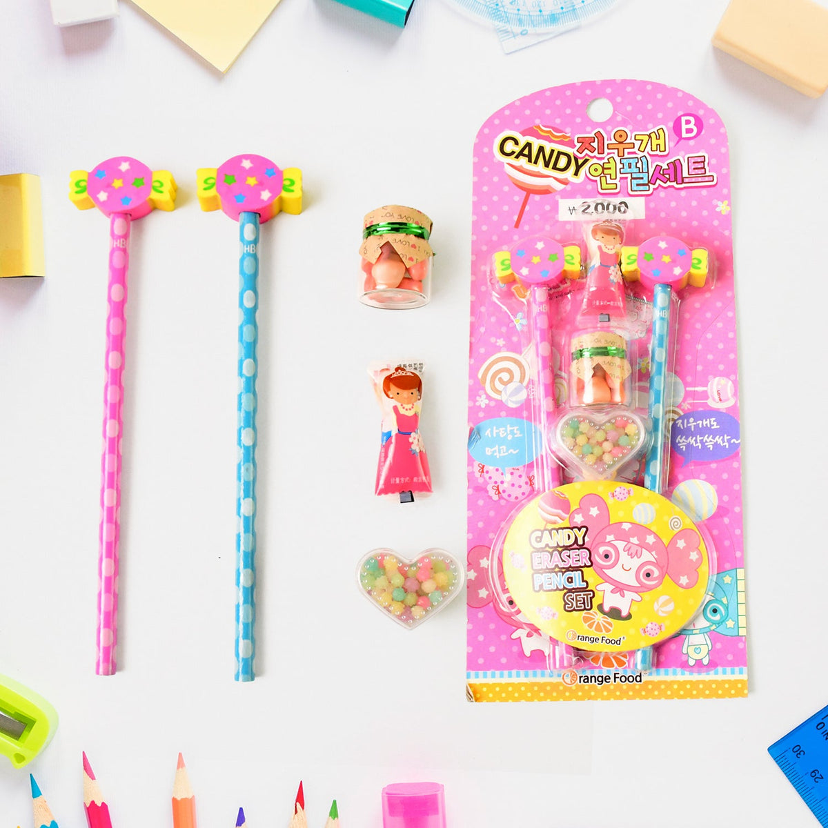 Candy-Themed Pencil set – Fun Stationery Kit – close-up