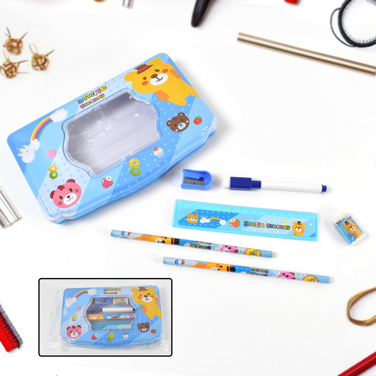 Kids Metal Compass Box set – Durable 6 pc Stationery – detail view