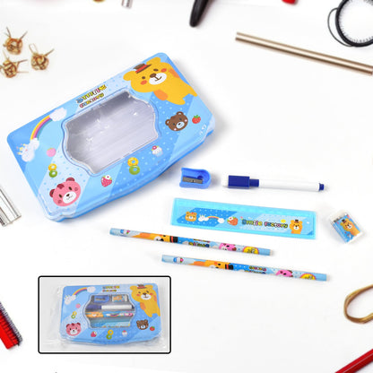 Kids Metal Compass Box set – Durable 6 pc Stationery – detail view