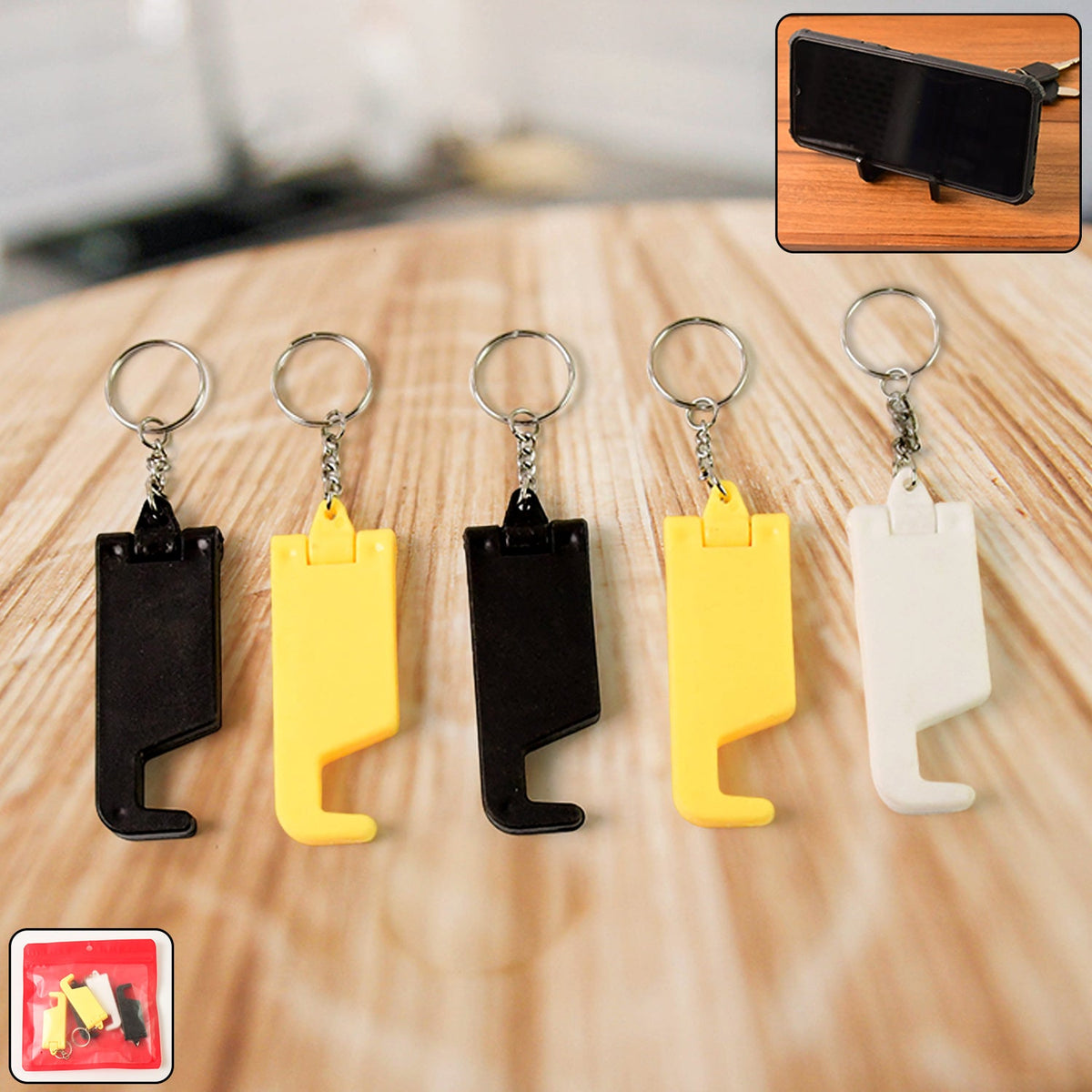 Plastic Keychain Mobile Stand – 2 in 1 Multicolor Phone – close-up