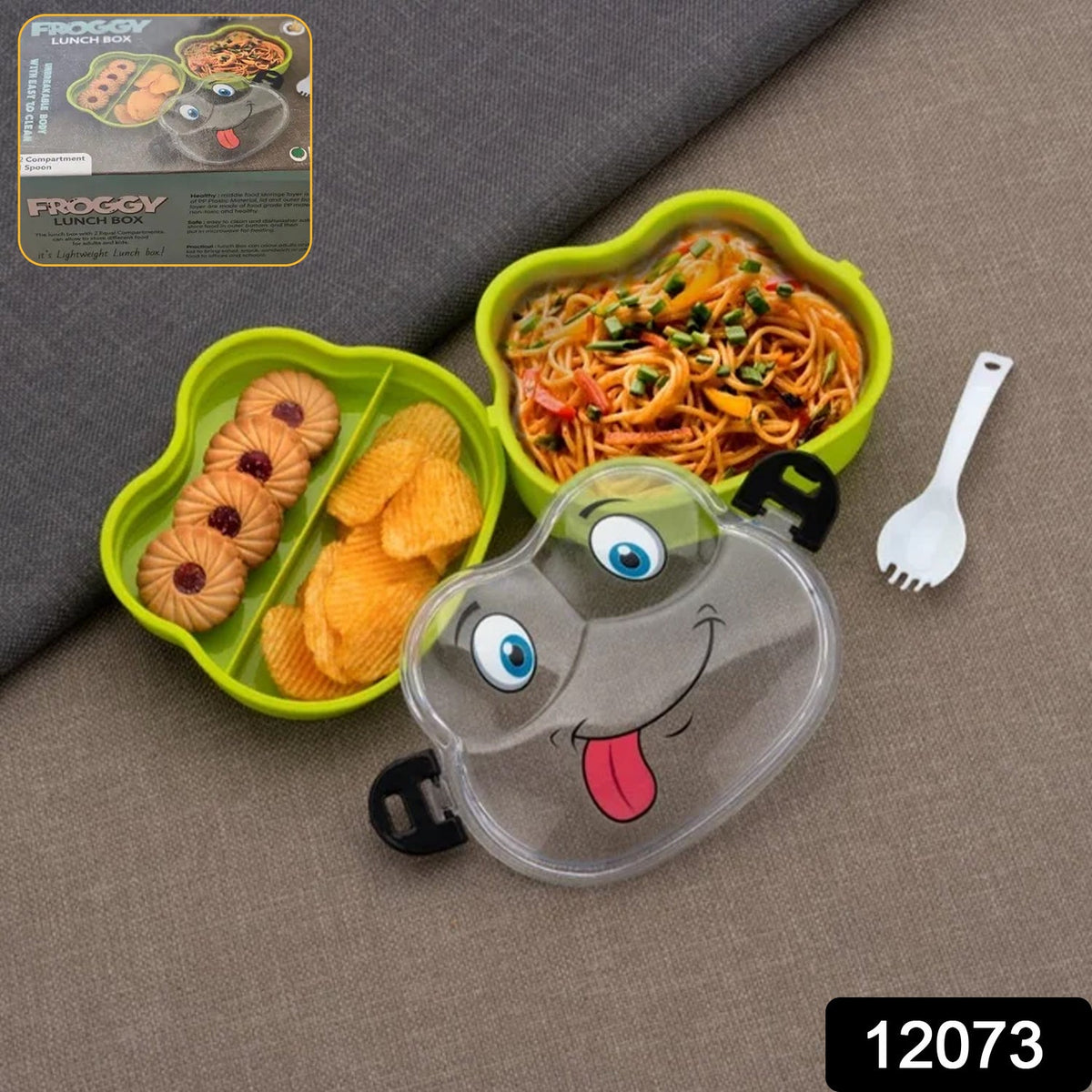 Froggy Lunch Box for Kids – Double Layer, Leakproof Tiffin – side view