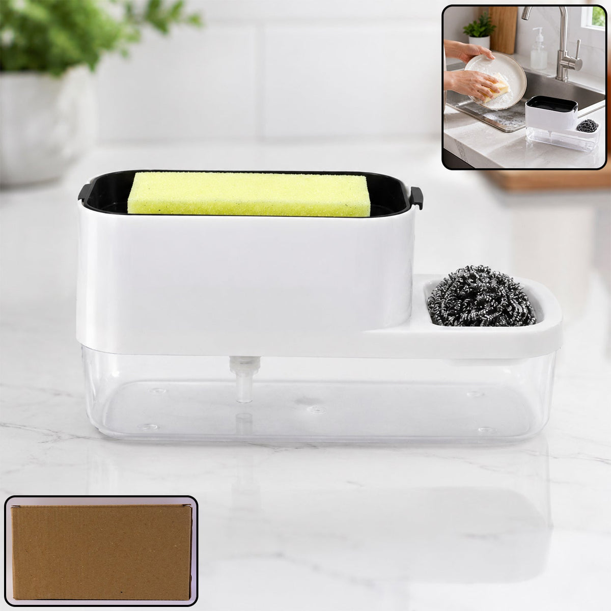 Dish Soap Dispenser & Sponge Holder – Compact & Durable