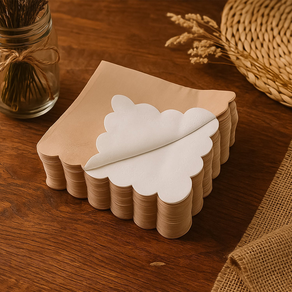 Scalloped Edge Tissue Napkins – Elegant 120 pc 2-Ply set – close-up