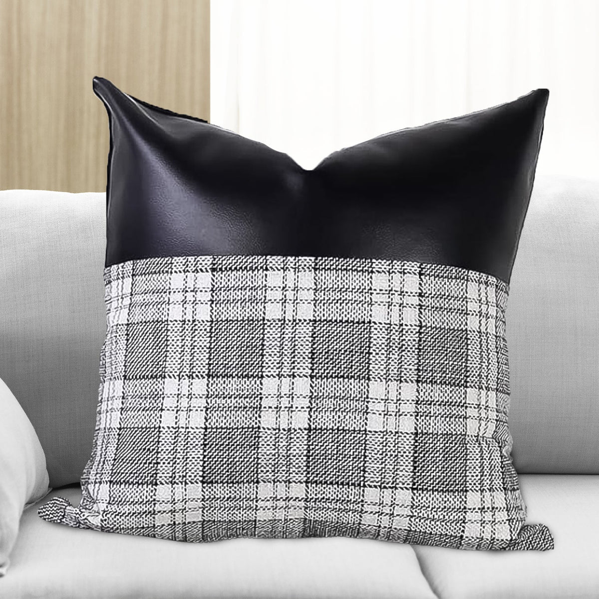 Leather & Cotton Pillow Covers – 23x22 inch set of 2 – detail view