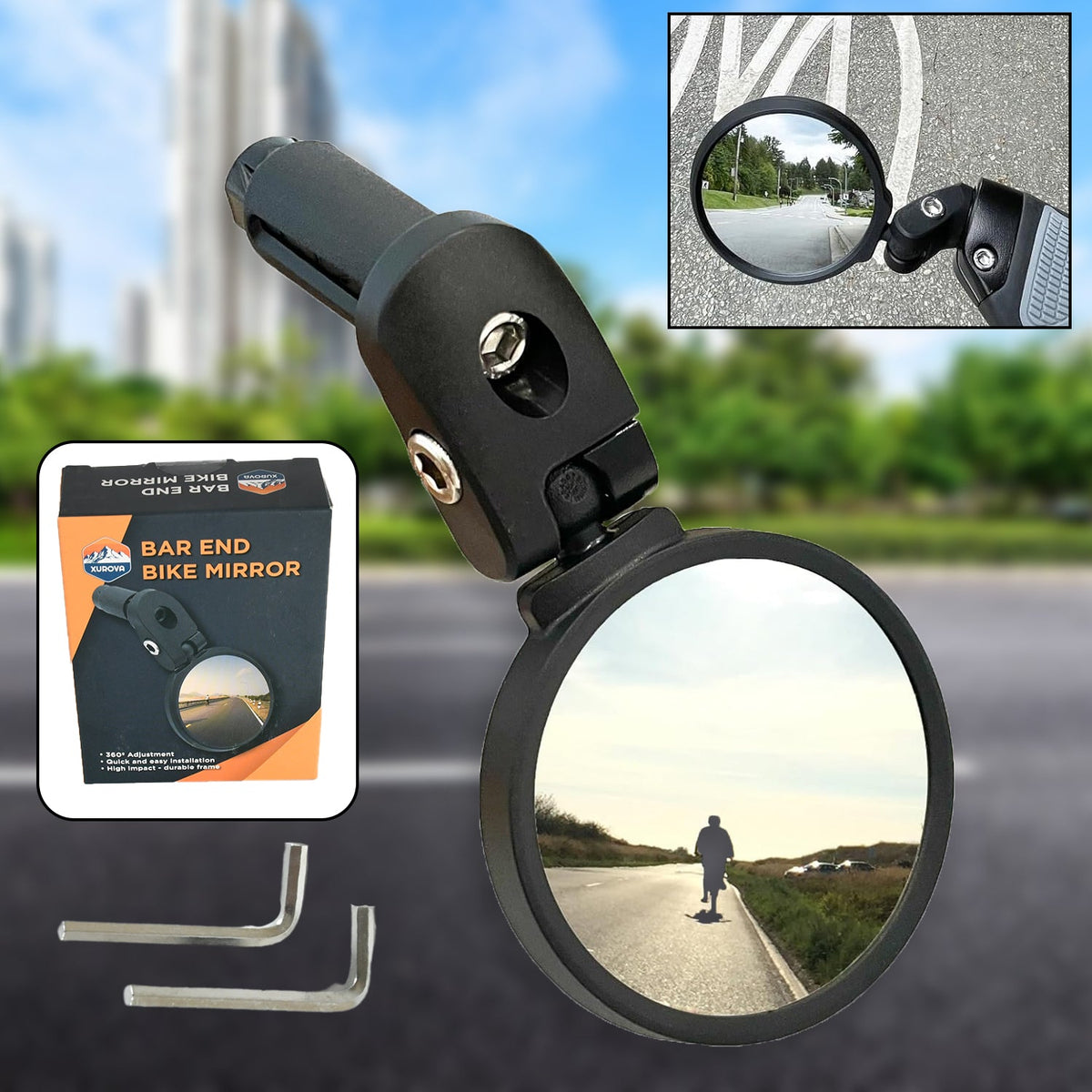 Bar End Bike Mirror – Universal Fit, 360° Rotatable – detail view